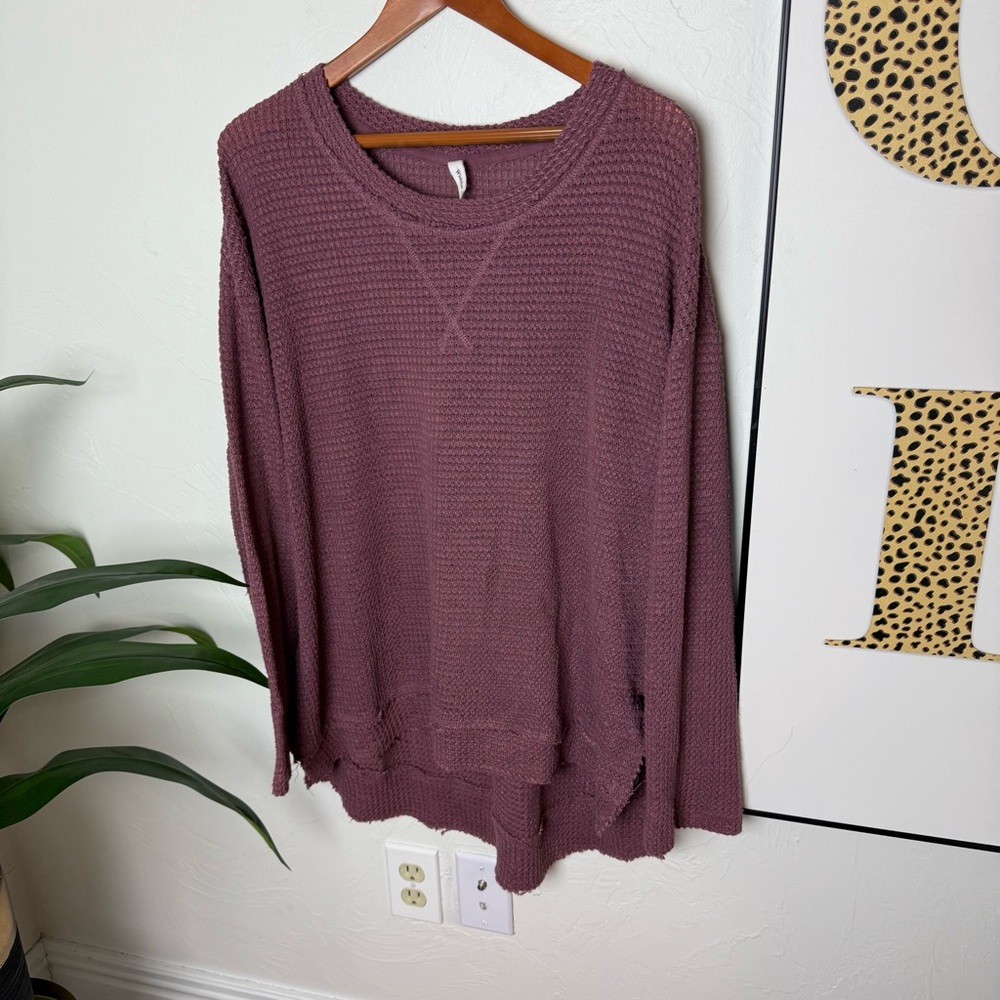 Wishlist Waffle Knit Thermal Pullover in Mauve (M/L)
